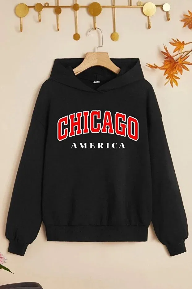 Детские свитшот для девочек с принтом Oversize Chicago Trendypassion, Black
