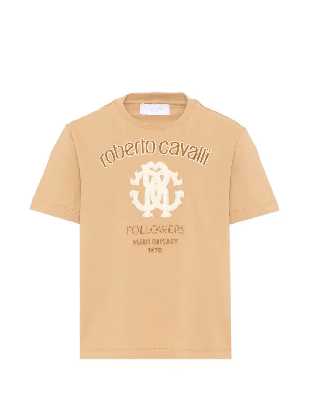 Футболка с коротким рукавом и вышитым логотипом Roberto Cavalli Junior, бежевый