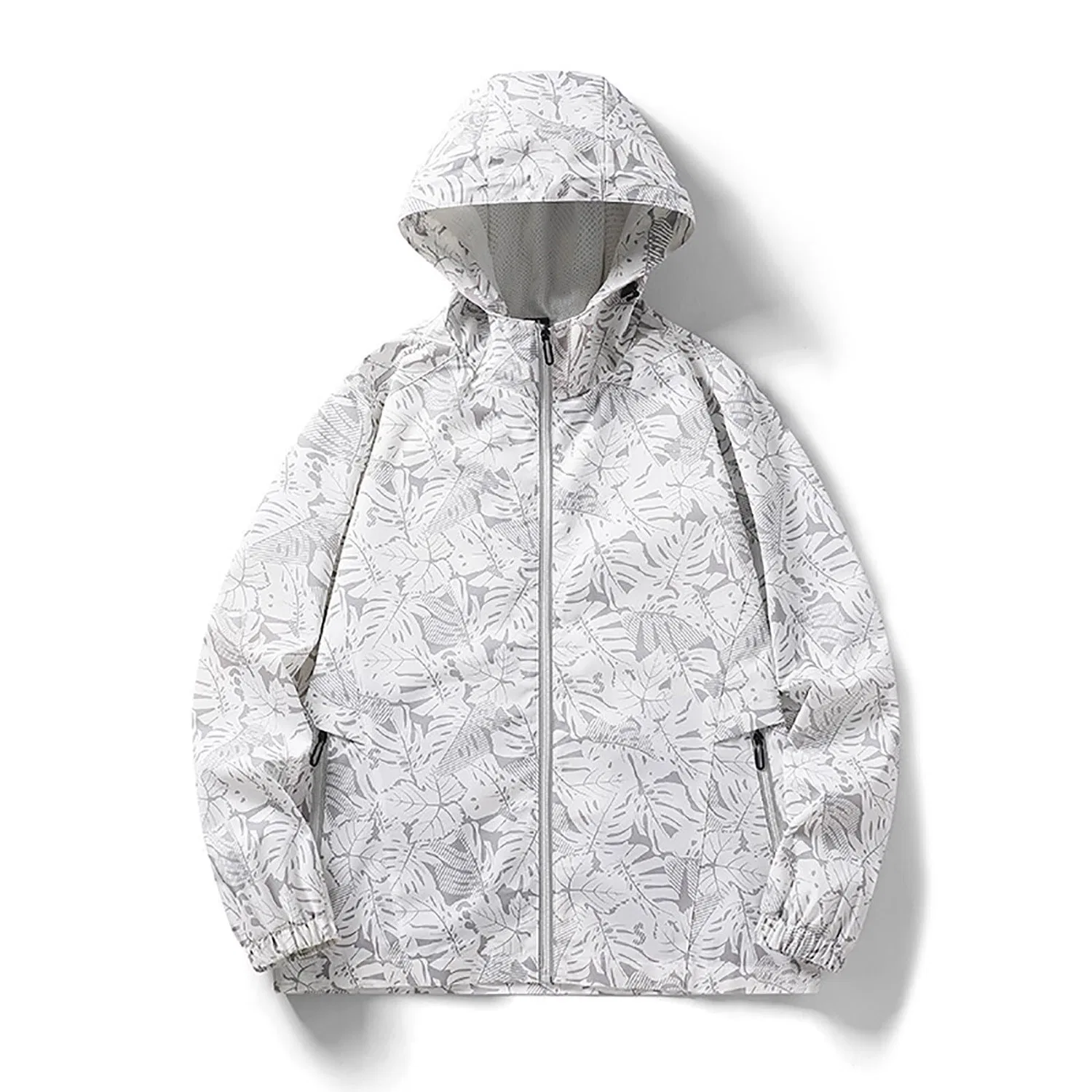 Женская ветровка с принтом, модель Giacche impermeabili da donna giacca softshell da esterno con stampa floreale da donna giacche impermeabili leggere con cappuccio coulisse ripiegabile sottile giacca a vento impermeabile leggero, bianco — фото 3