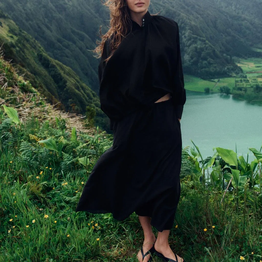 Женская юбка-трапеция с длиной миди ZARA, Black — фото 4