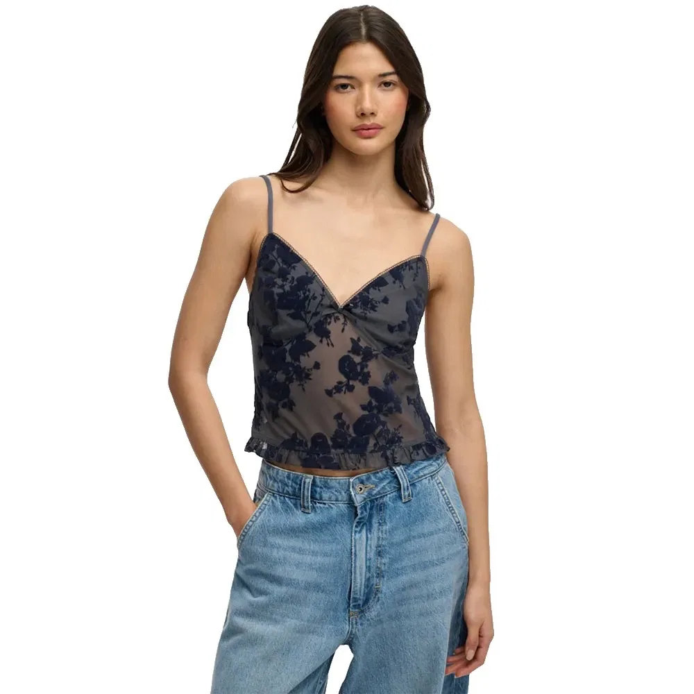 Топ без рукавов Flocked Mesh Cami Superdry, синий
