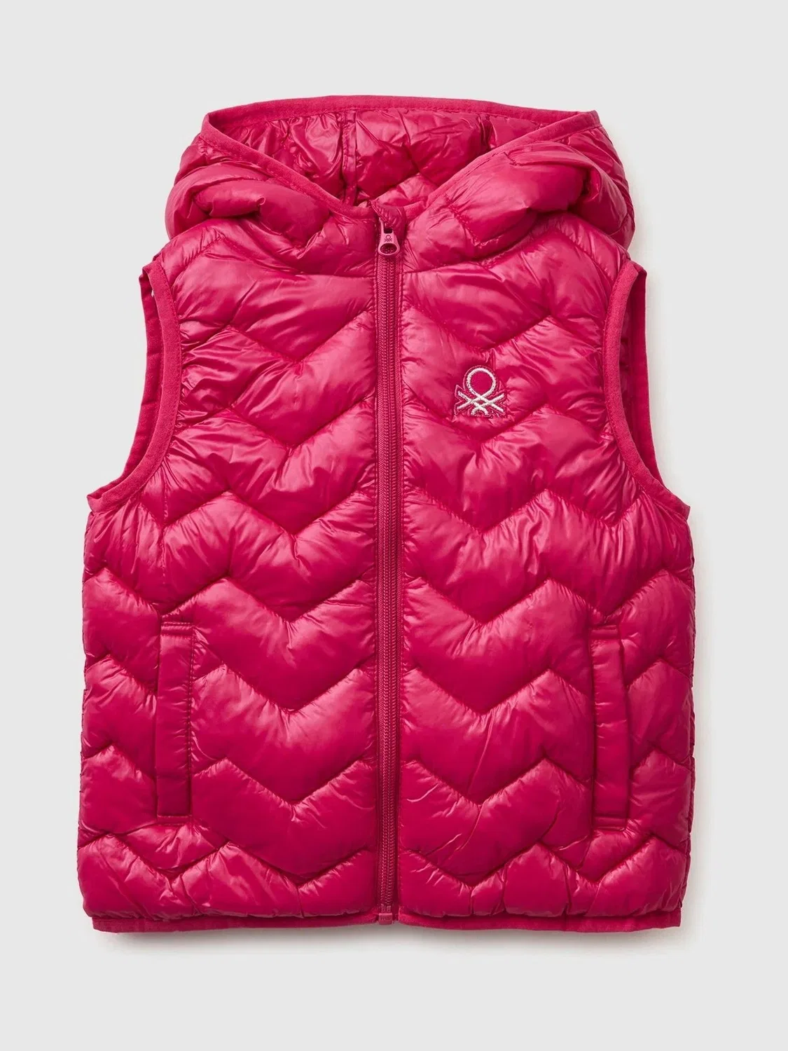 Пуховик жилет с капюшоном, стеганый Benetton, розовый