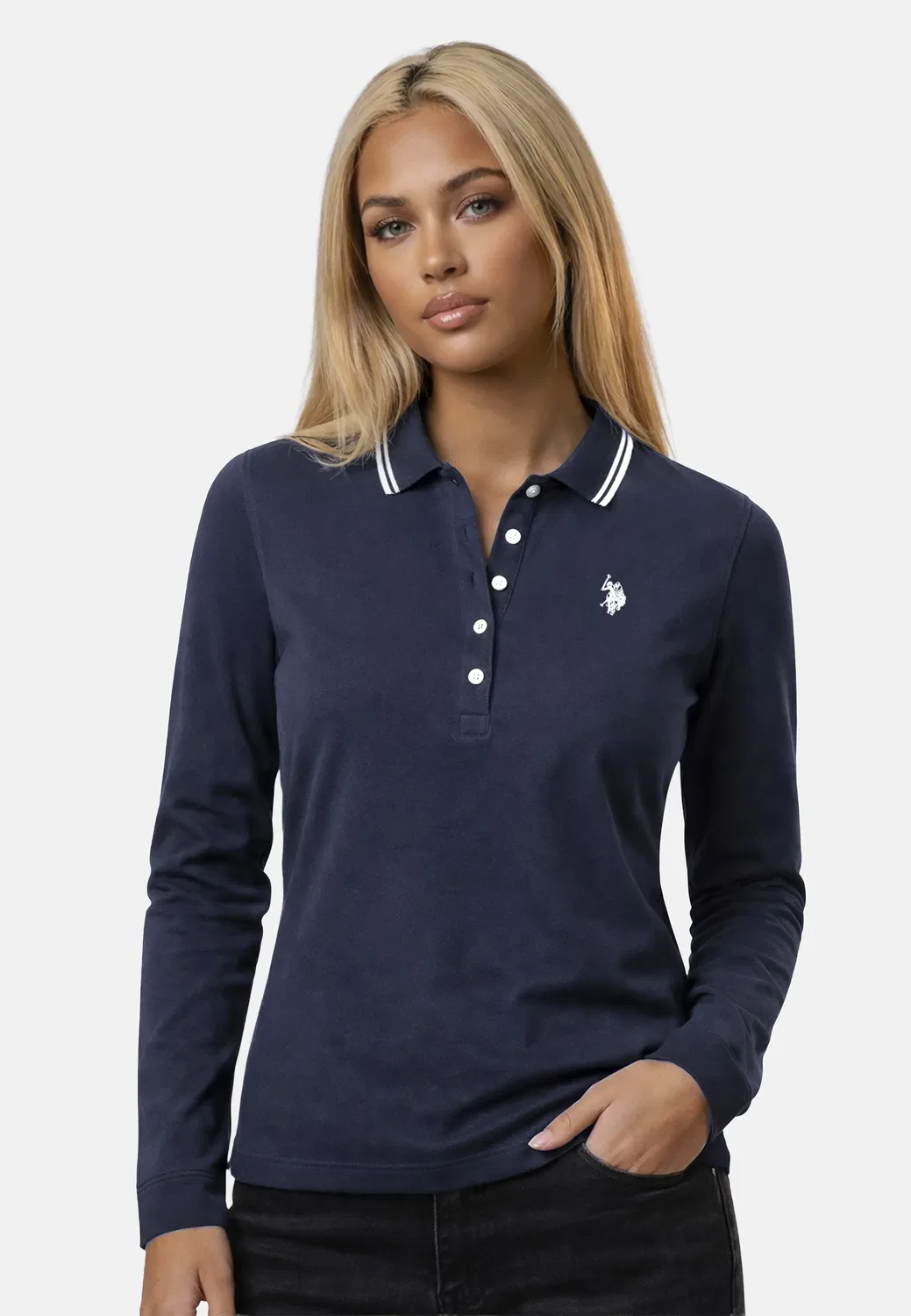 Женское поло с длинным рукавом U.S. Polo Assn., Navy — фото 2