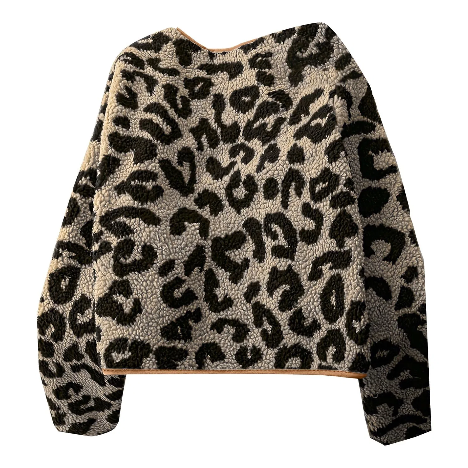 Женское пальто с принтом леопарда Womens Sherpa Fleece Lined Button Down Leopard Print Coat Warm Fluffy Winter Coat, Beige — фото 4