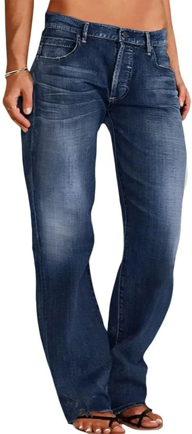 

FlekmanArt женские джинсы прямого кроя с низкой посадкой и потертостями