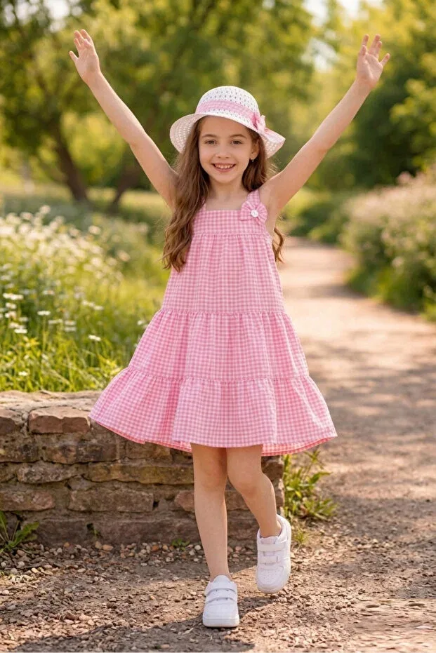 Детское платье на бретелях с принтом для девочек Inebolu Kids, Pink — фото 4