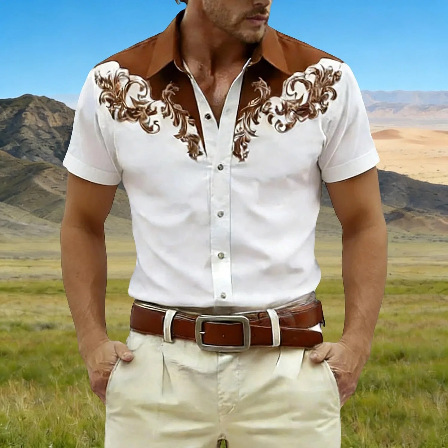 Мужская рубашка с принтом Cowboy Shirts, коричневый — фото 2