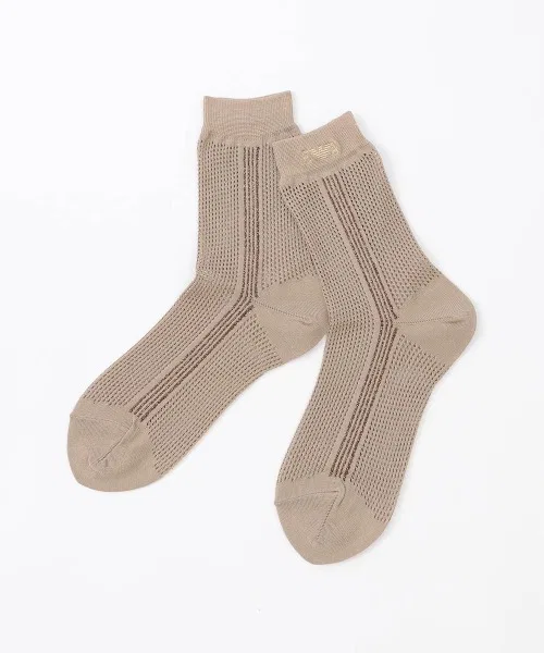 Женские носки с полосками и люверсами EMPORIO ARMANI, Sand Beige