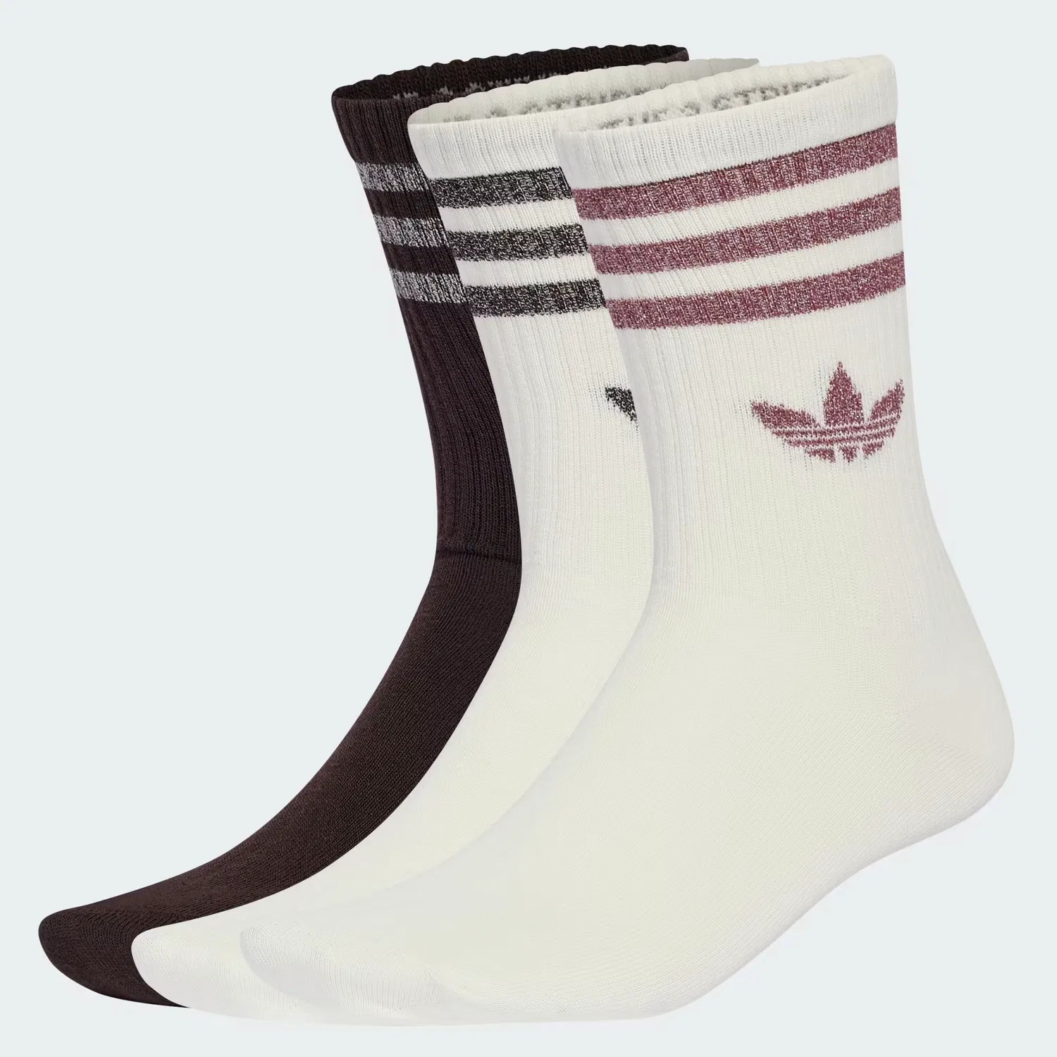 Носки с блестками набор из 3 пар 3-Stripes Glitter Crew Adidas Originals, белый/кофейный