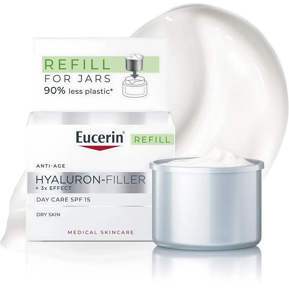 Крем для лица Eucerin Hyaluron-Filler Day SPF15 Refill Dry Skin, прозрачный