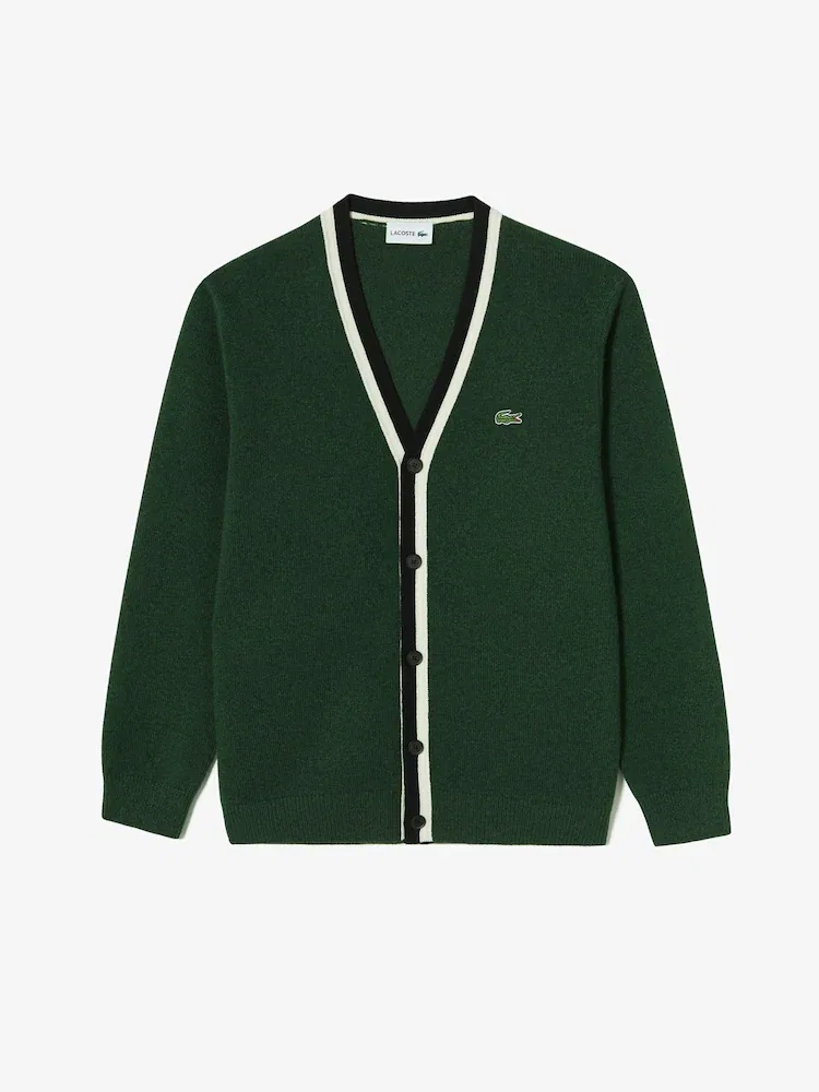 Пуловер с V-образным вырезом, шерстяной LACOSTE, Green — фото 4
