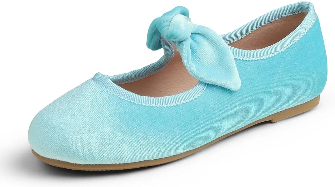 Детские туфли для девочек с пряжкой FEVERSOLE, Velvet Bow Elastic Maryjane Sky Blue