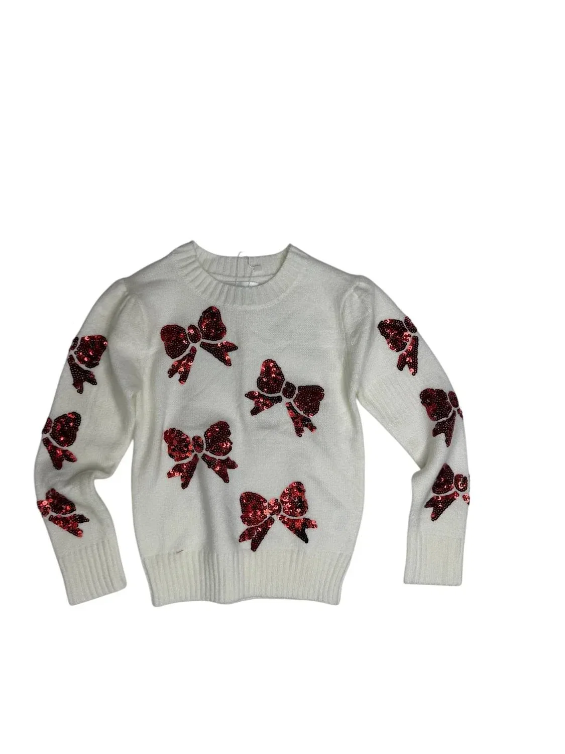 Детский свитер для девочек с бантами-пайетками Bows Sweater Belle Cher, красный