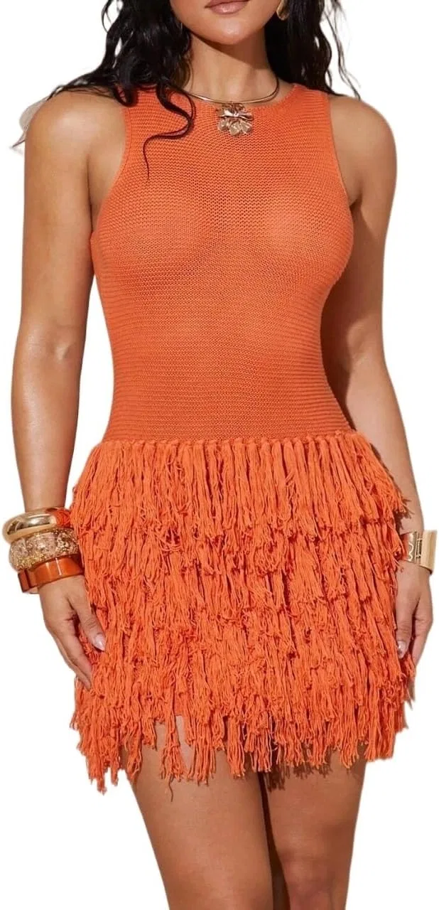 Женское трикотажное платье мини sleeveless, Orange
