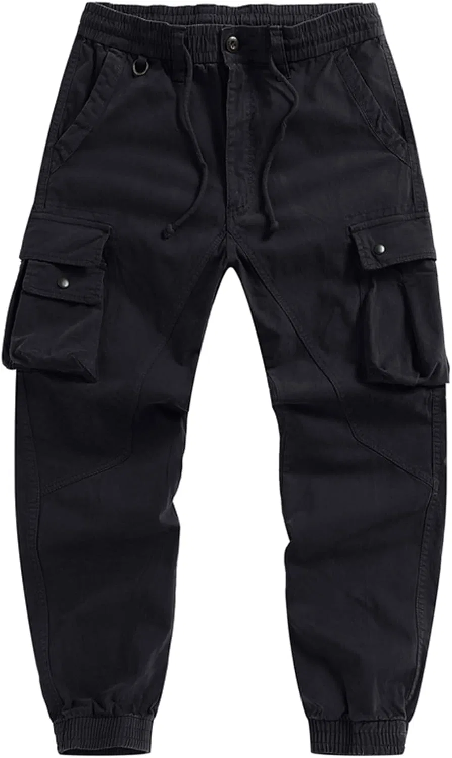 Мужские карго-джоггеры с эластичным поясом, много карманов, зауженные, для активного отдыха, чёрный
