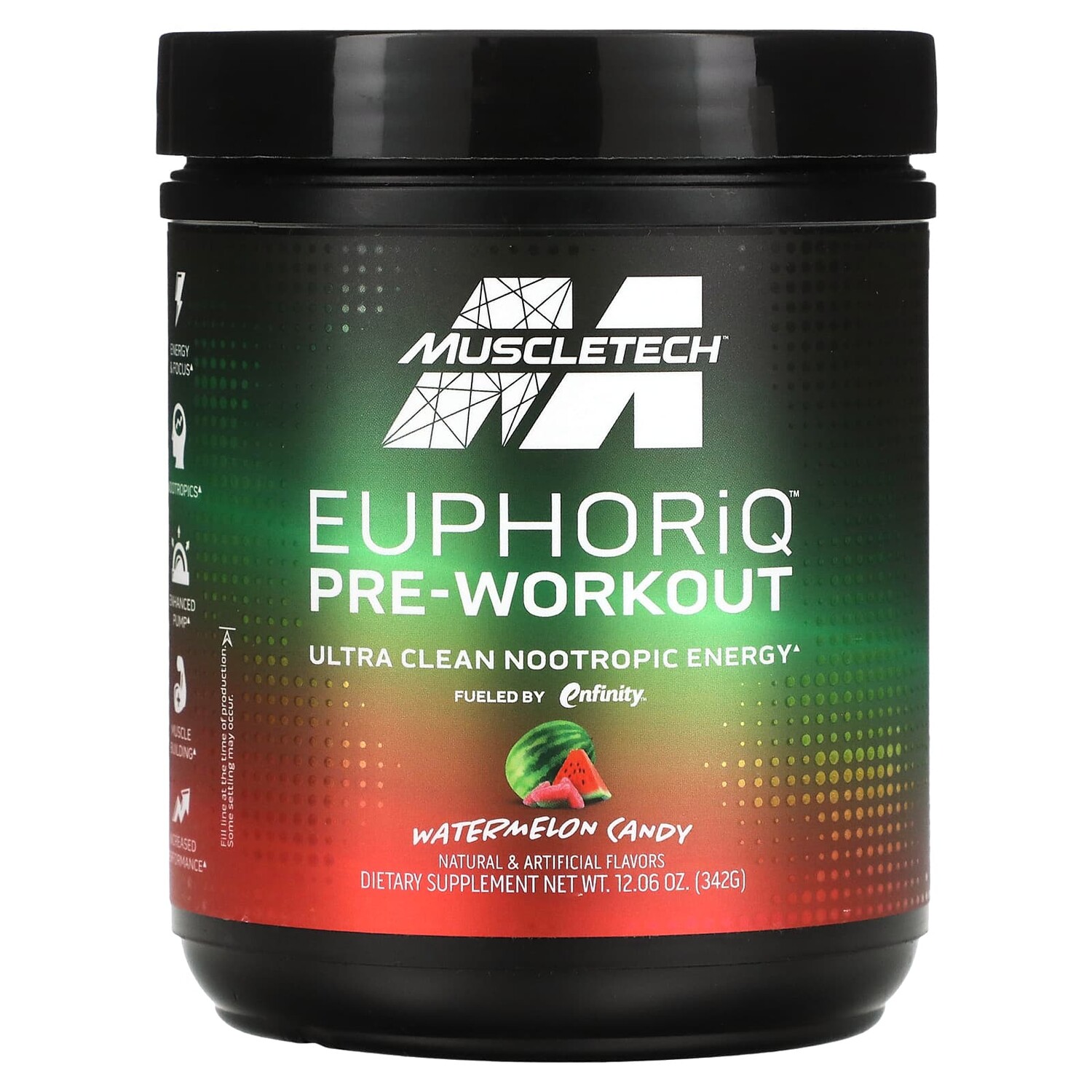 

Пищевая Добавка MuscleTech EuphoriQ перед тренировкой, арбузные конфеты, 342 г