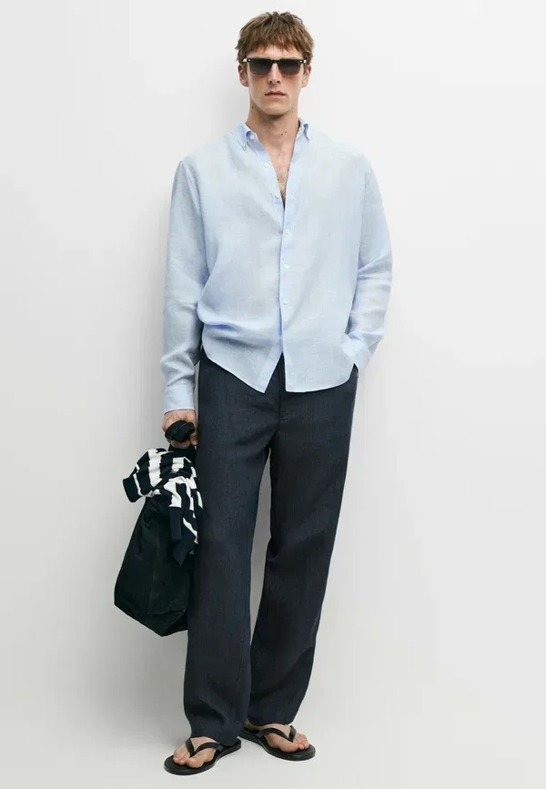 Рубашка с длинным рукавом Striped Massimo Dutti, light blue, светло-голубой — фото 2