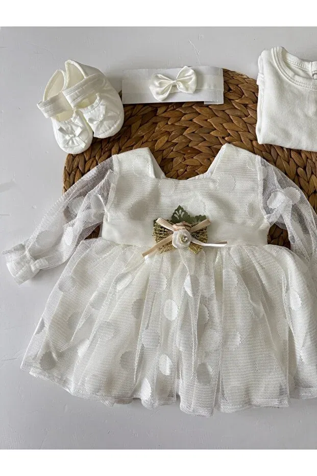 Детское платье для девочек с длинным рукавом (5 штук) Pileki Baby, Cream — фото 2
