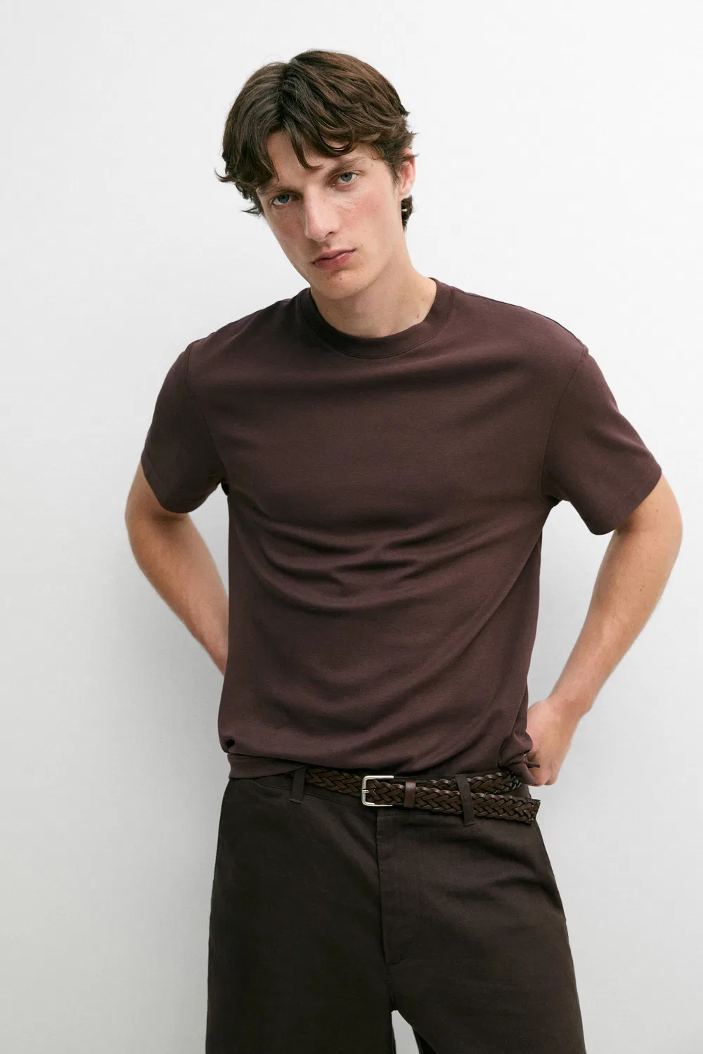 Футболка с коротким рукавом из 100% хлопка Massimo Dutti, Maroon — фото 2