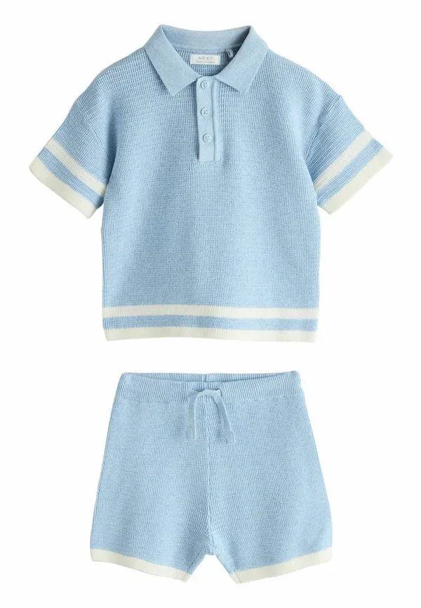 Комплект из футболки с поло и шорт с полосатым узором Regular fit button neck set Next, синий