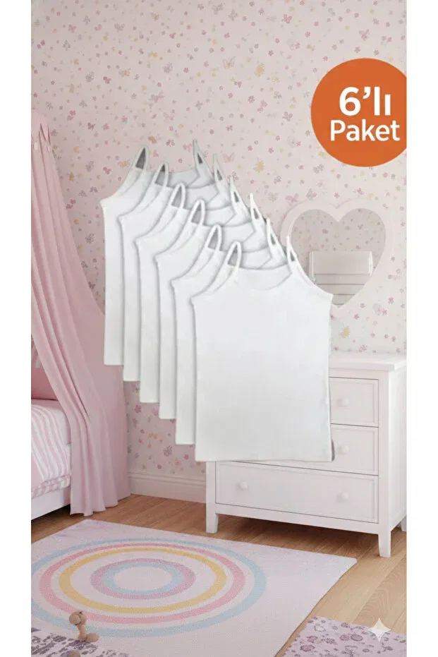 Детская майка на бретелях для девочек 6 шт. Basics Şenay, White