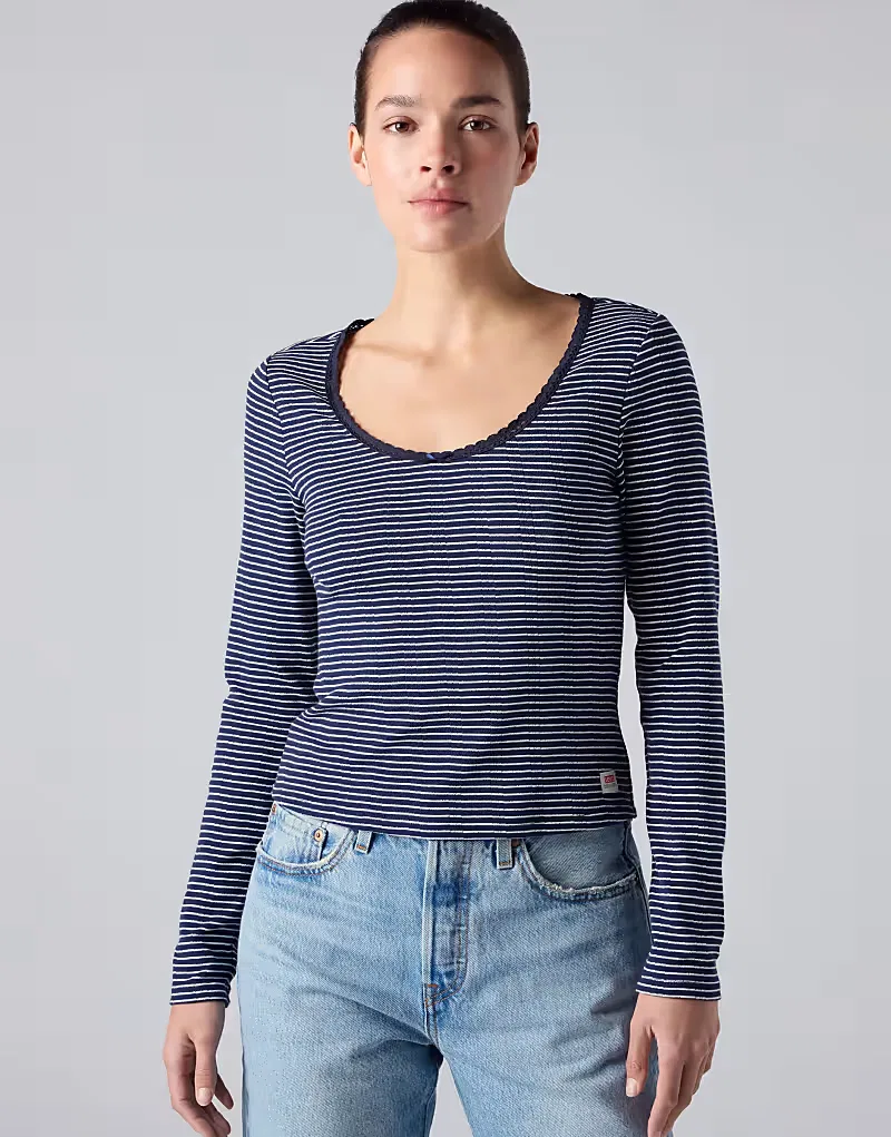 Топ с длинными рукавами из ажурной кружевной ткани Levi's Dry Goods, синий джинсовый — фото 4