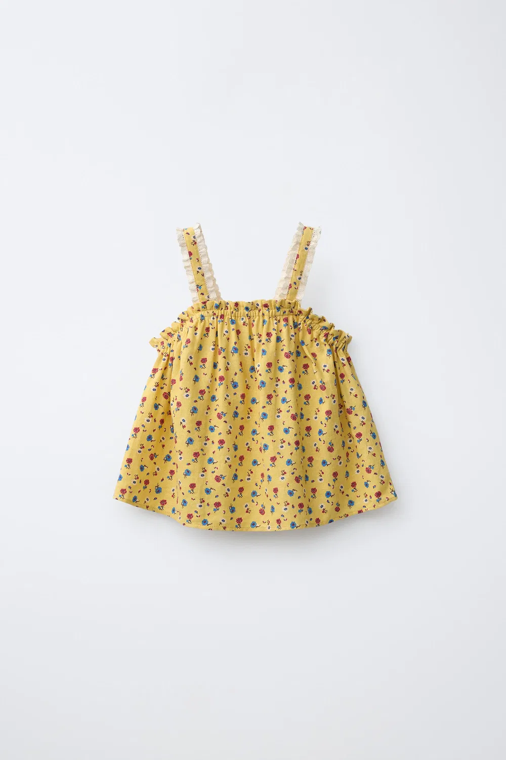 Топ из льняной смеси с цветочным принтом ZARA, Yellow