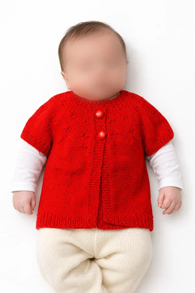 Детский кардиган для новорожденных хлопковый Hand knitted red baby cardigan Lunera, Red