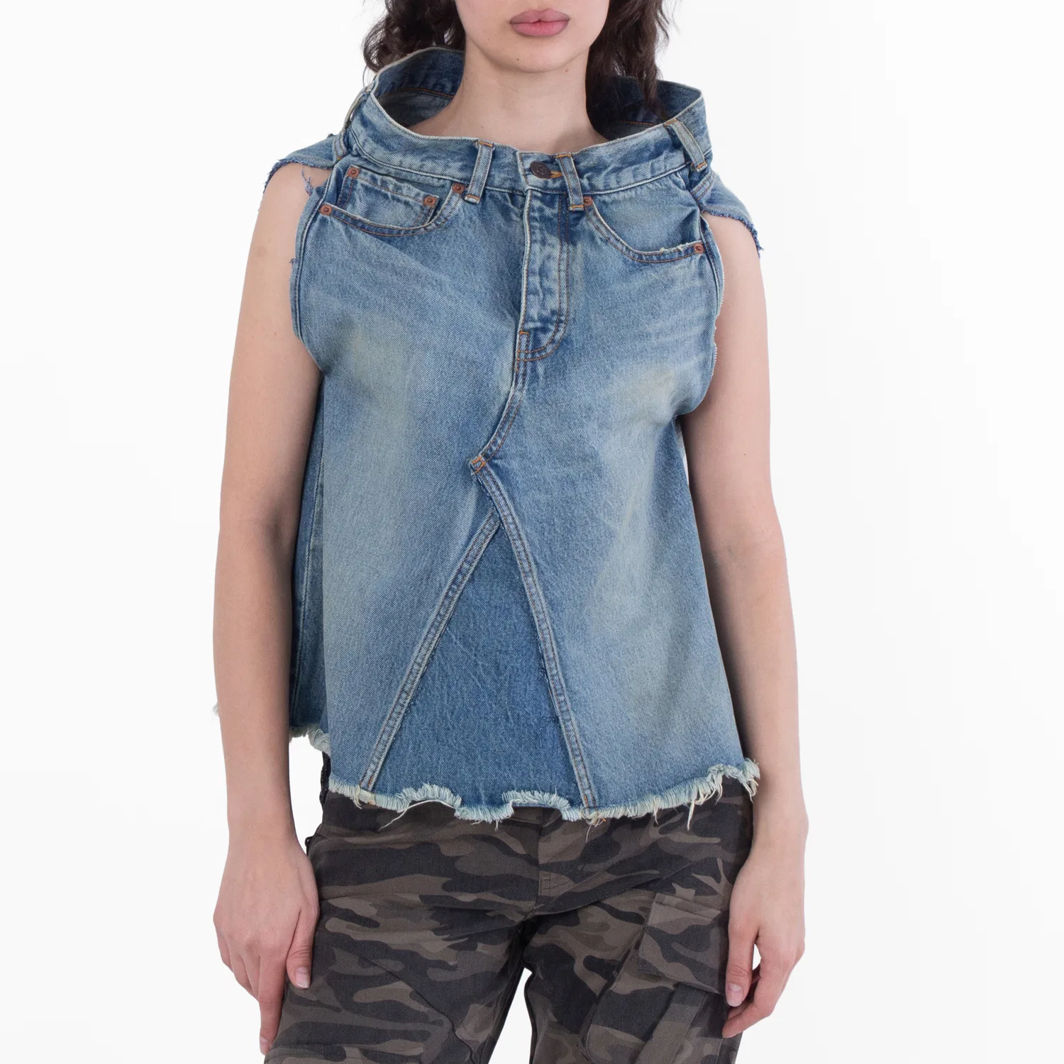 Топ без рукавов из денима Balenciaga True Blue Sleeveless Denim Asymmetrical Top, True Blue