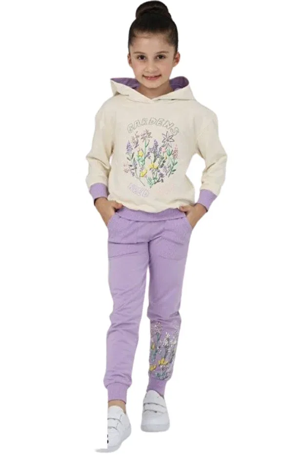 Детский спортивный костюм для девочек с флоральным принтом Girl's gardens text Irem Çocuk Giyim, Lilac