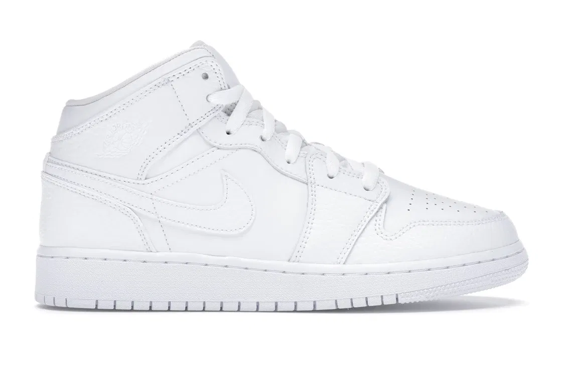 Детские кроссовки для мальчиков и девочек с перфорированным носком Jordan 1 Mid Jordan, White/White/White