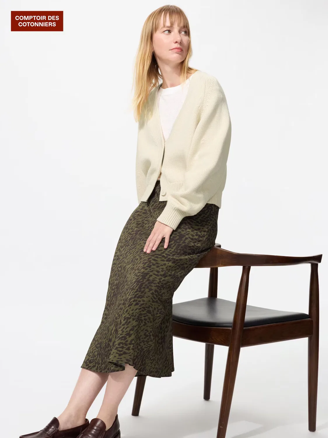 Юбка Uniqlo, длинная, с принтом, зеленый