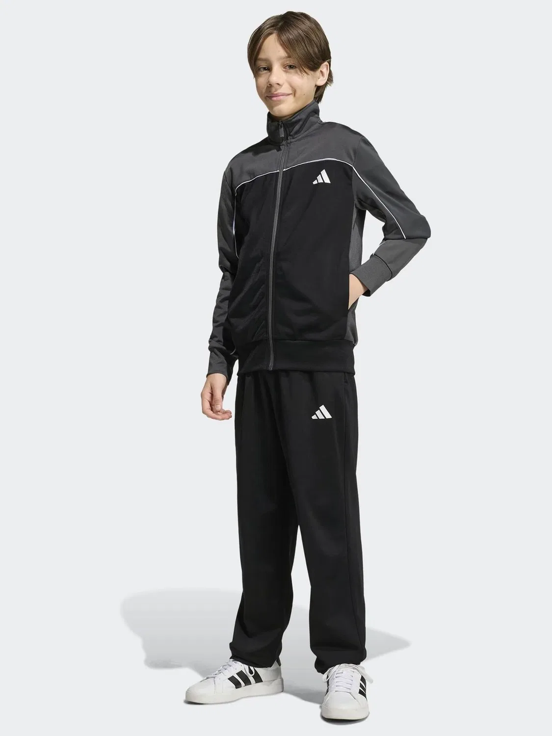 Спортивный костюм, трикотажный adidas, серый/черный