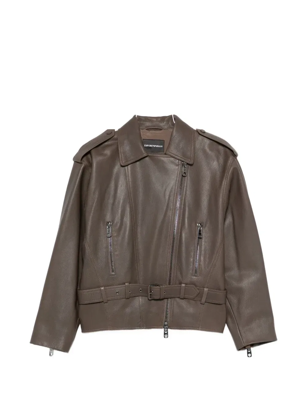 Кожаная куртка с поясом Emporio Armani, коричневый