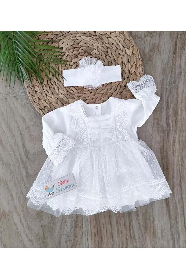 Детское платье для девочек кружевное с длинным рукавом Bebe Kervanı, White