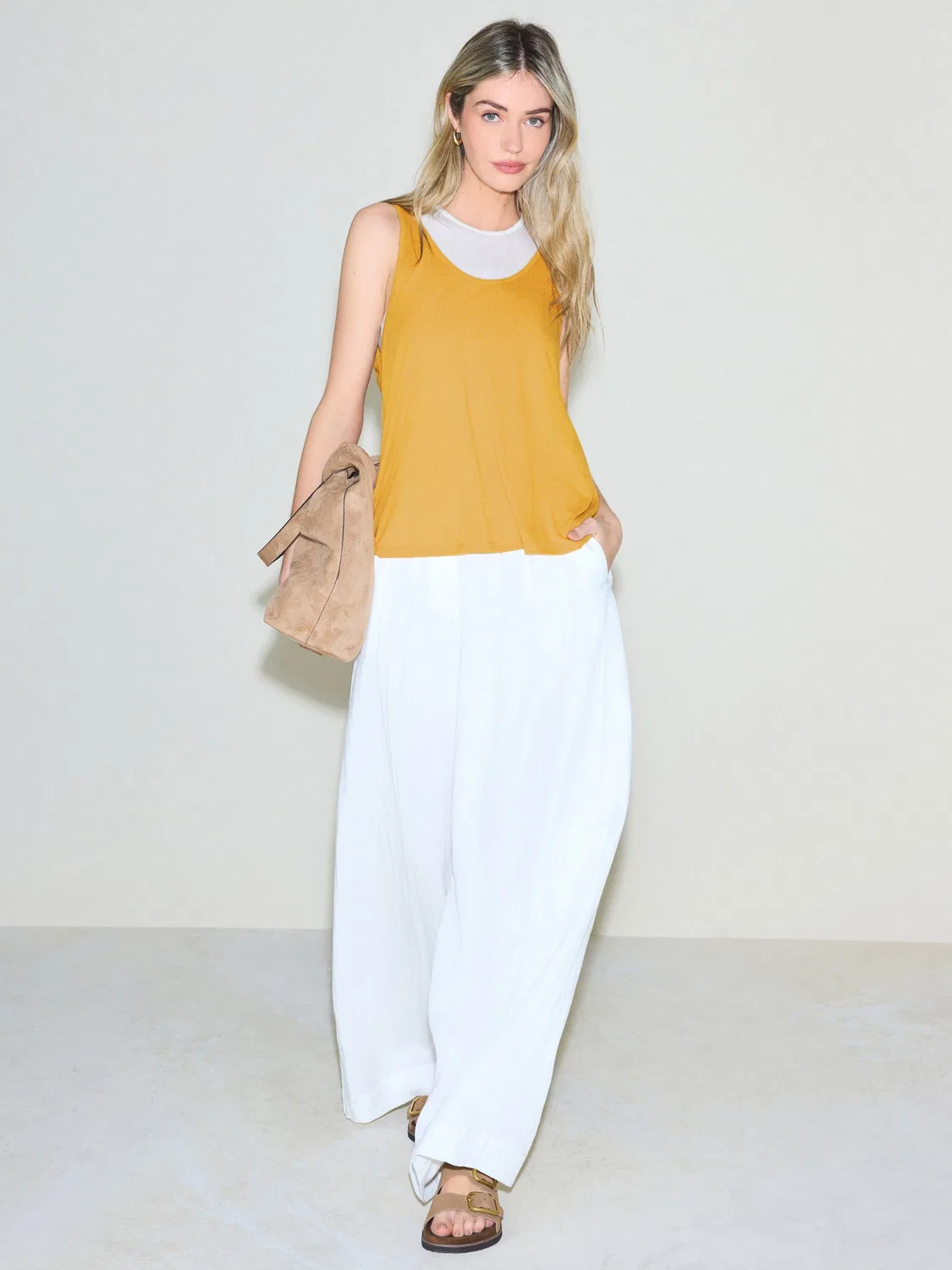 Двухслойный топ, полупрозрачный, Yellow/White Sheer Layered Vest 2 In 1 Next, желто-белый — фото 2