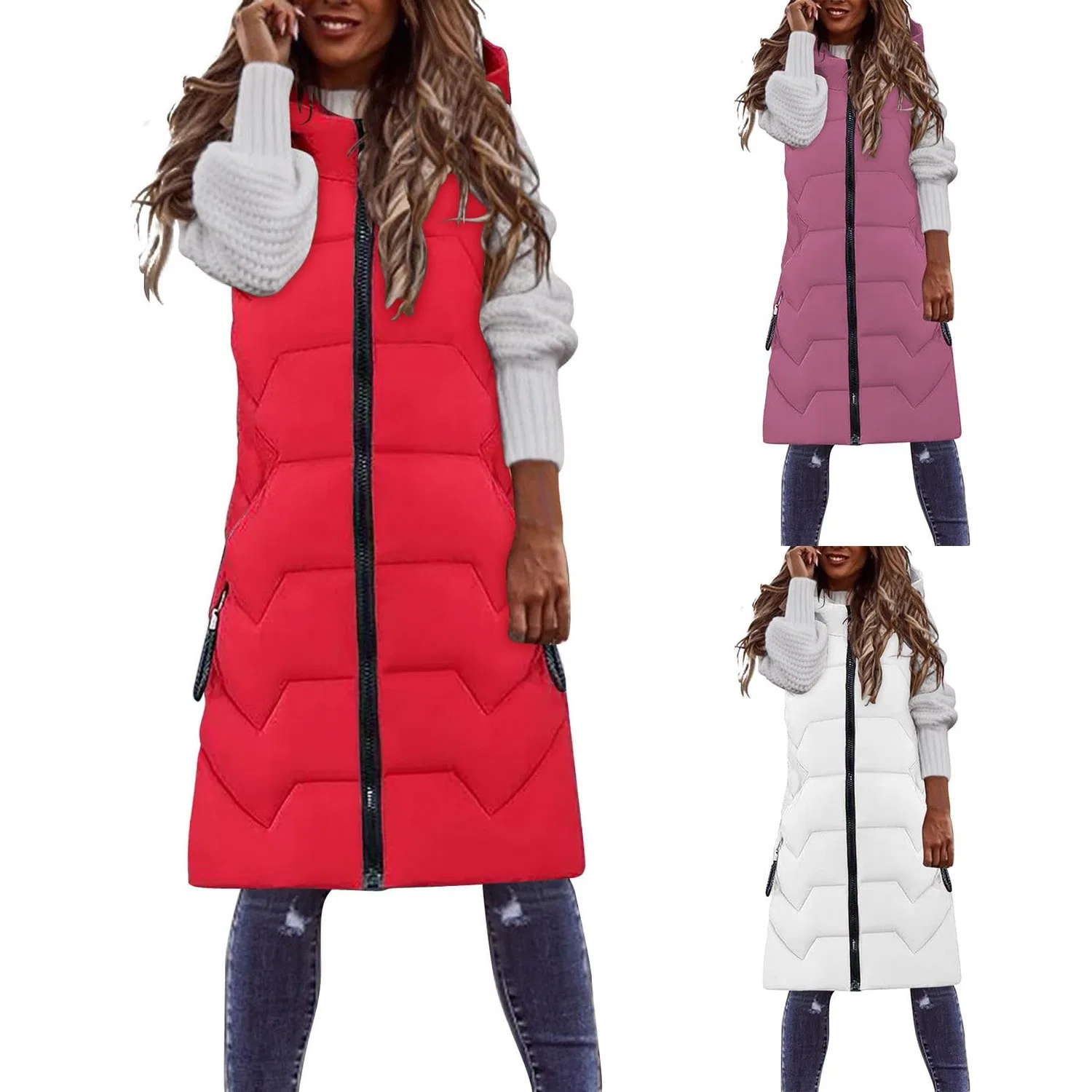 Женский теплый стеганый жилет с капюшоном в стиле бохо, Bianco