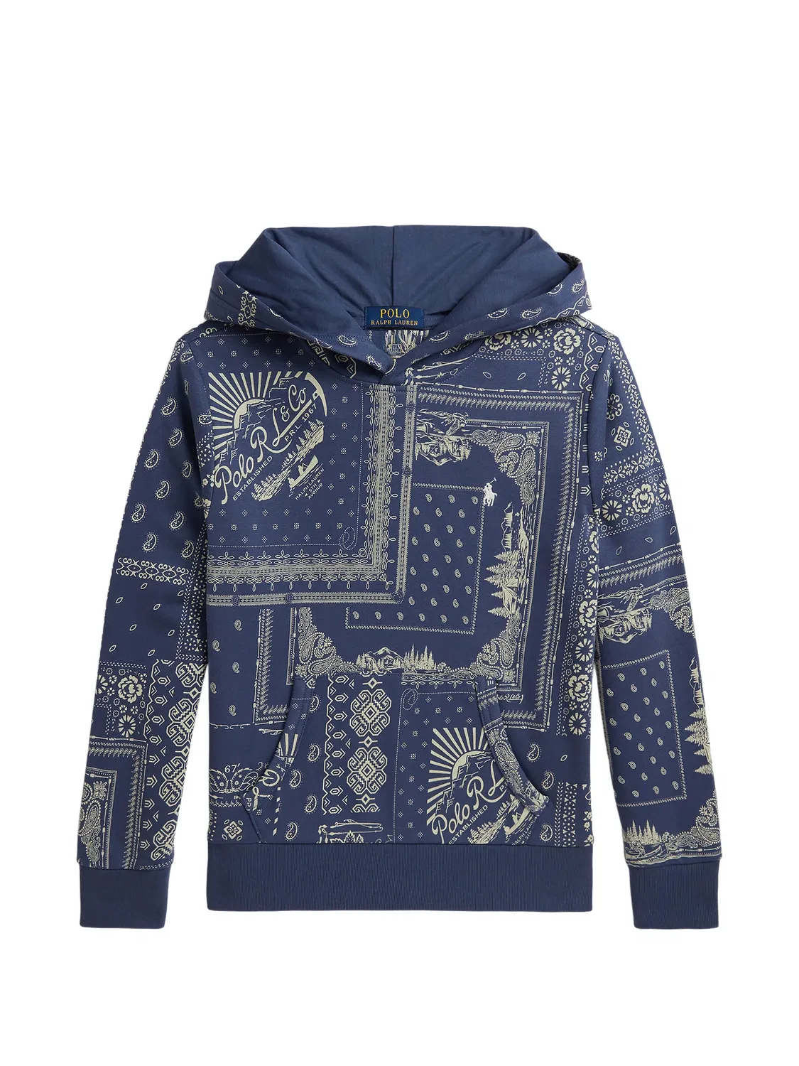 Худи с принтом в технике пэчворк Polo Ralph Lauren Kids, синий