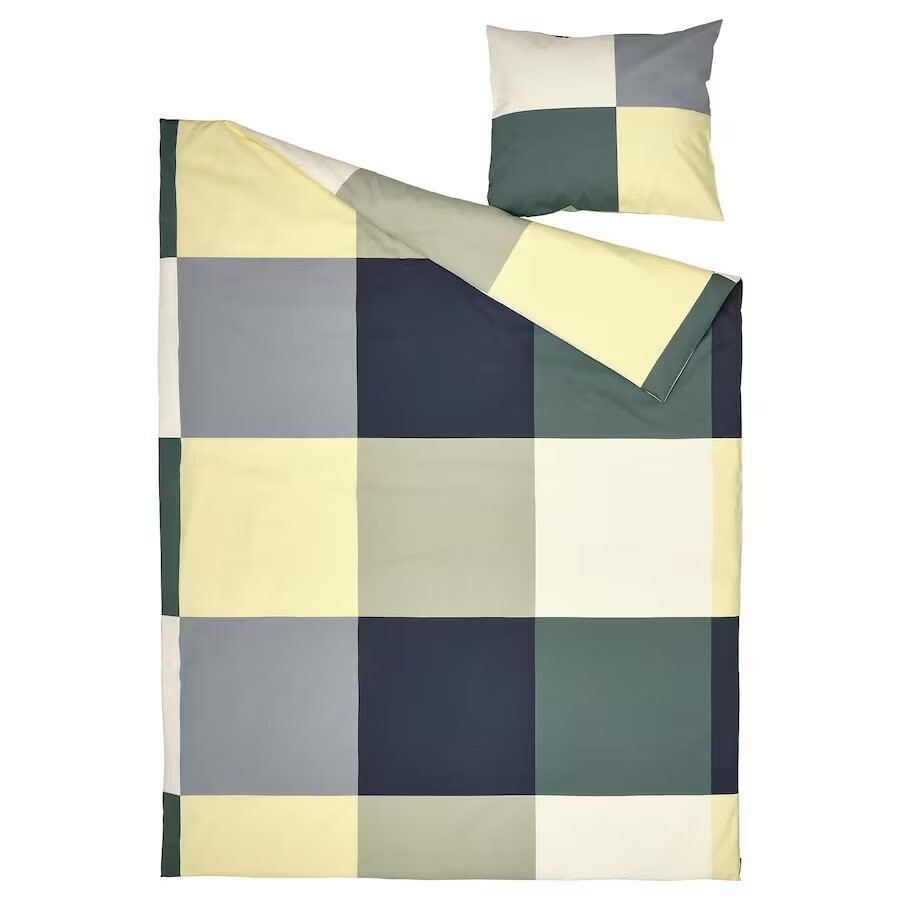 Комплект постельного белья Ikea Brunkrissla, 2 предмета, 150x200/50x60 см, зеленый/мультиколор — фото 2