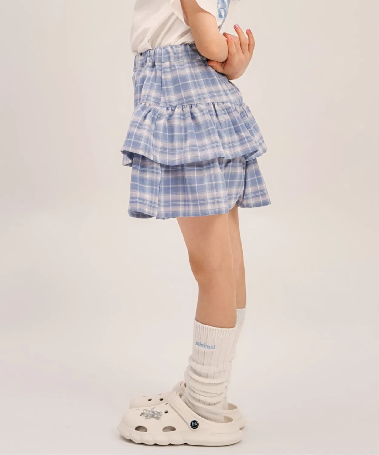 Детские шорты-юбка с ярусным дизайном, модель Assorted Print, minimal, Sax Blue — фото 2