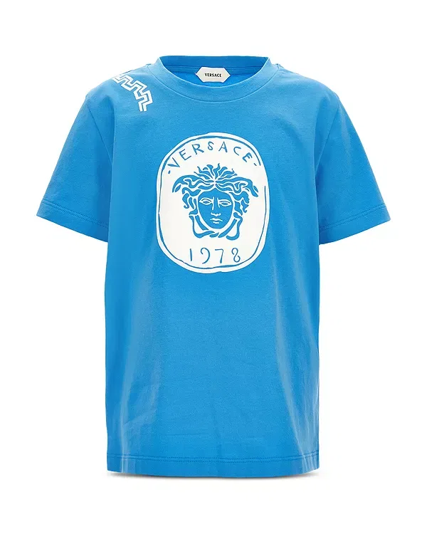 Детская футболка с принтом Medusa Greek Jersey Tee Versace, Azure Blue