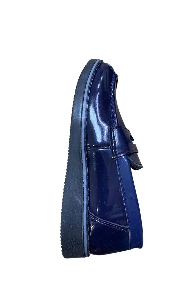 Детские туфли для мальчиков на плоской подошве Alibo, Navy Blue Patent Leather — фото 2