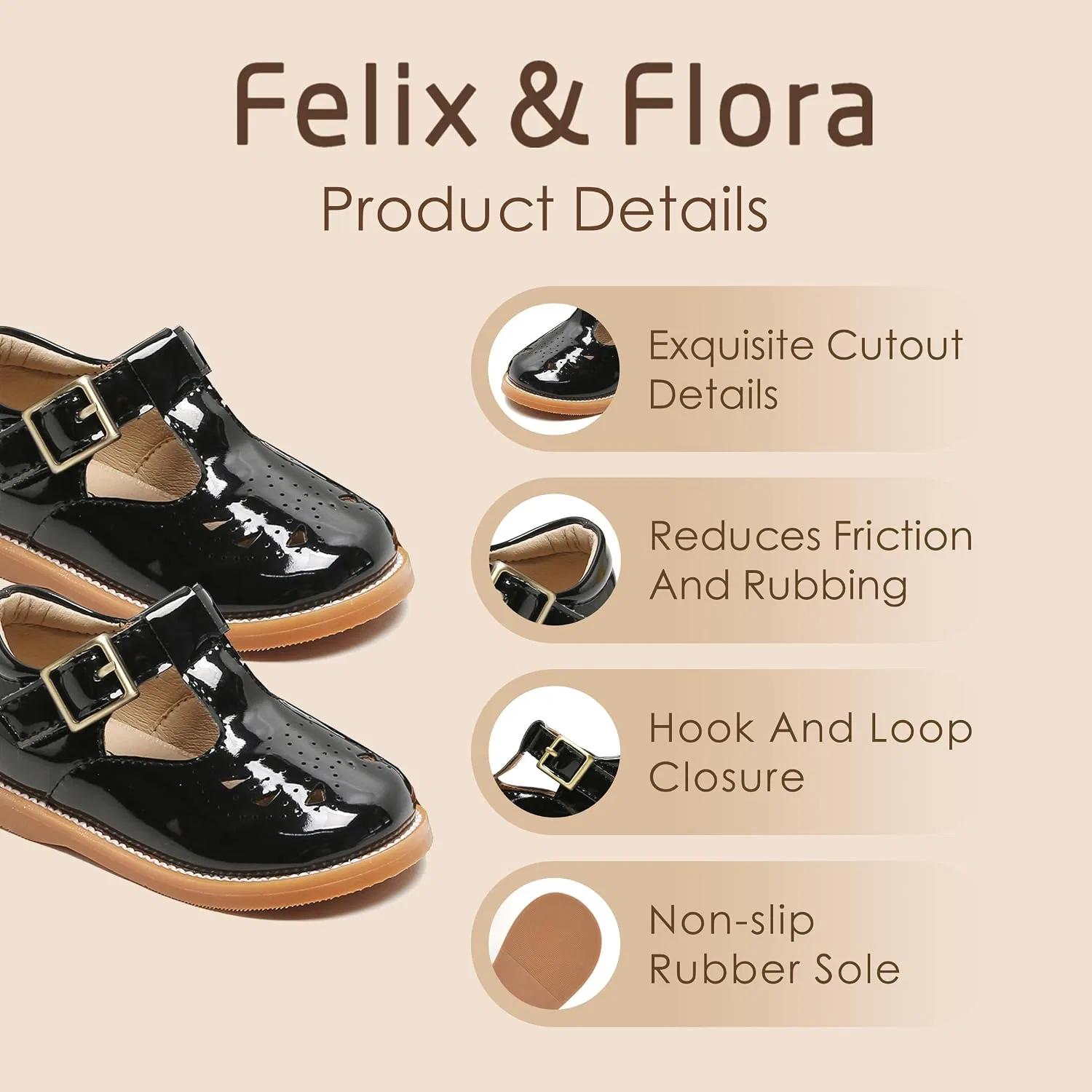 Детские туфли Мэри Джейн для девочек Felix & Flora, Black — фото 4