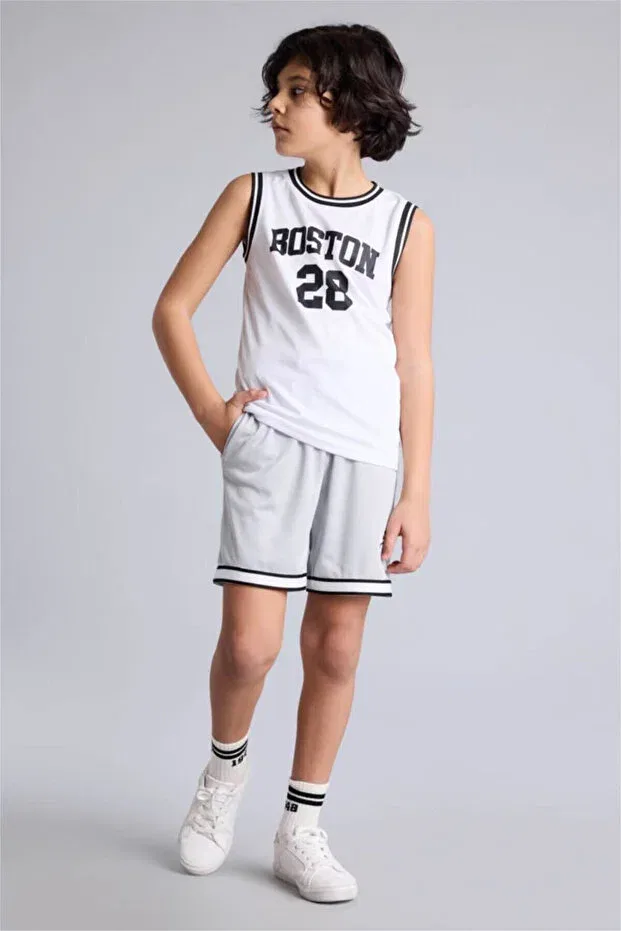 Детские шорты для мальчиков с принтом Oversized Sport Printed Defacto, Light Gray — фото 2