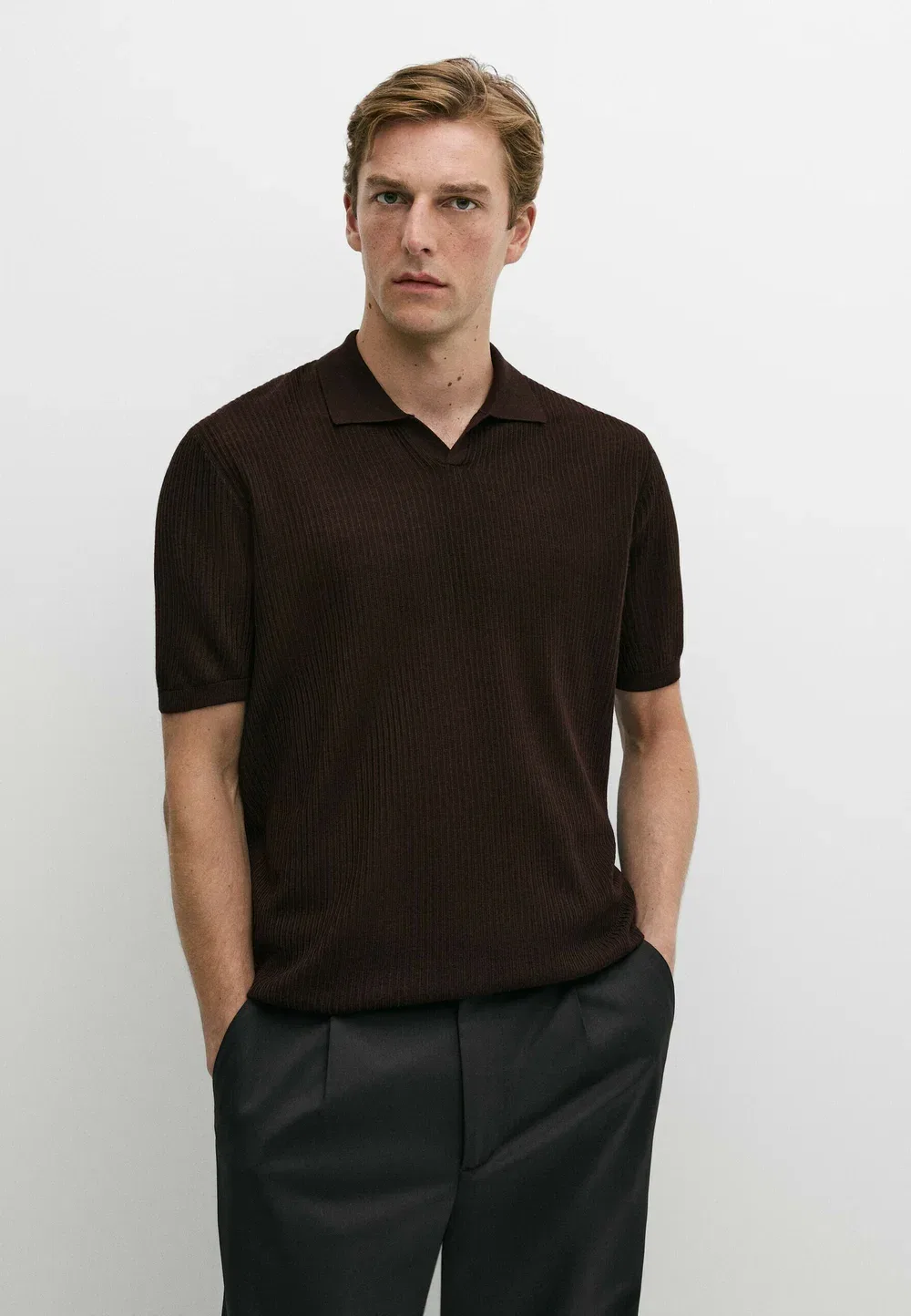 Поло с коротким рукавом из шерстяной смеси - рубашка поло Massimo Dutti, Bordeaux