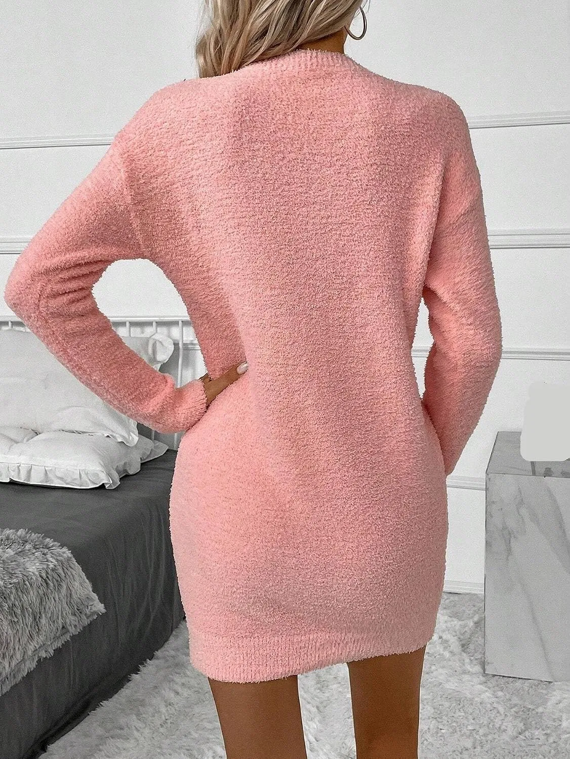 Женское платье-свитер с длинным рукавом Casual Fall, Coral Pink — фото 3