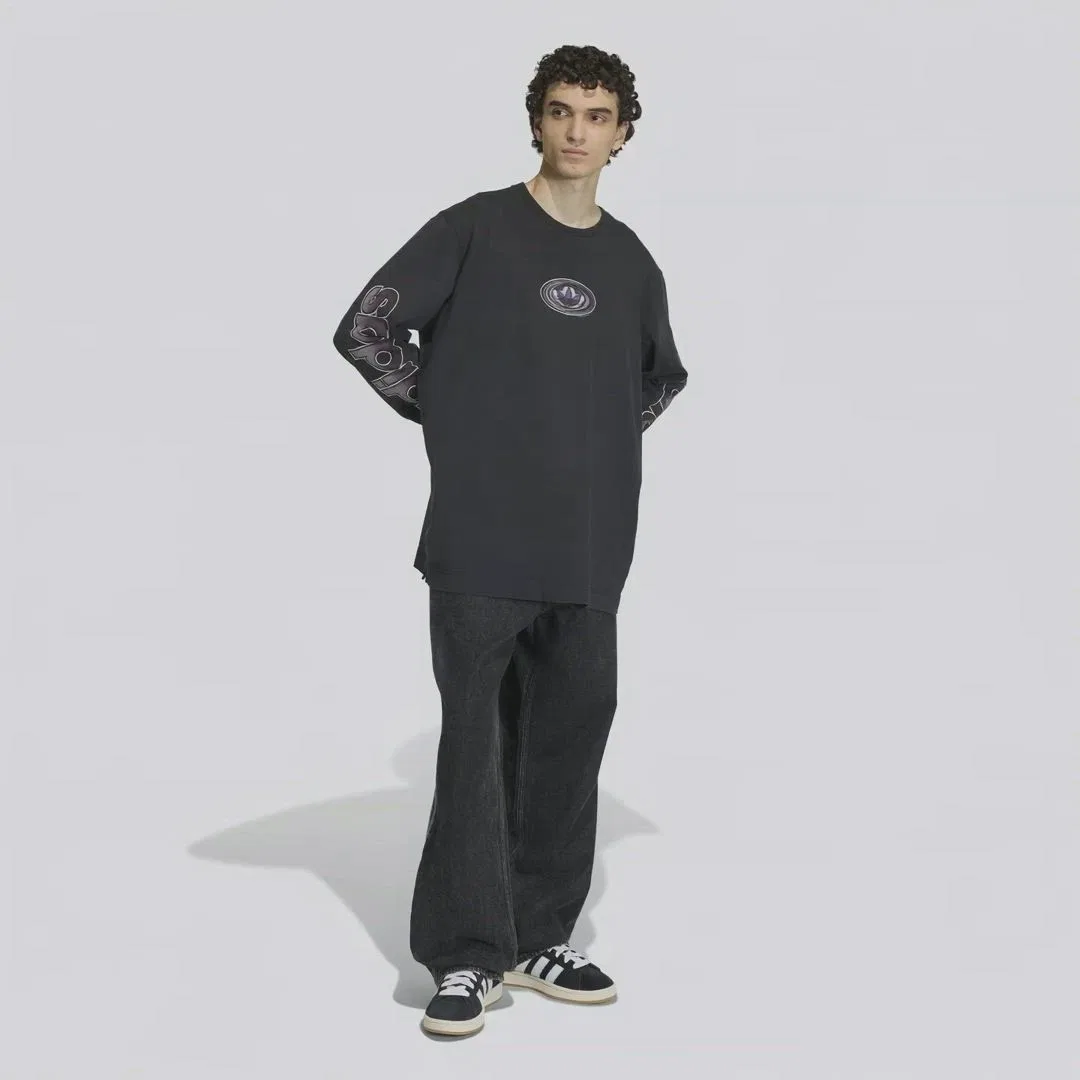 Adidas Originals 90s Альтернативный Спорт Архив Графика Лонгслив, Черный — фото 2