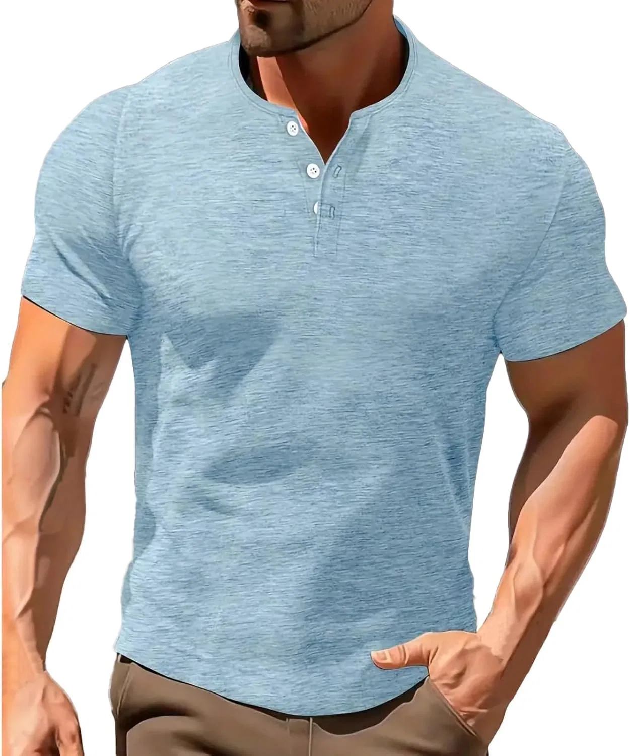 Мужская хенли футболка с текстурой, Light Blue