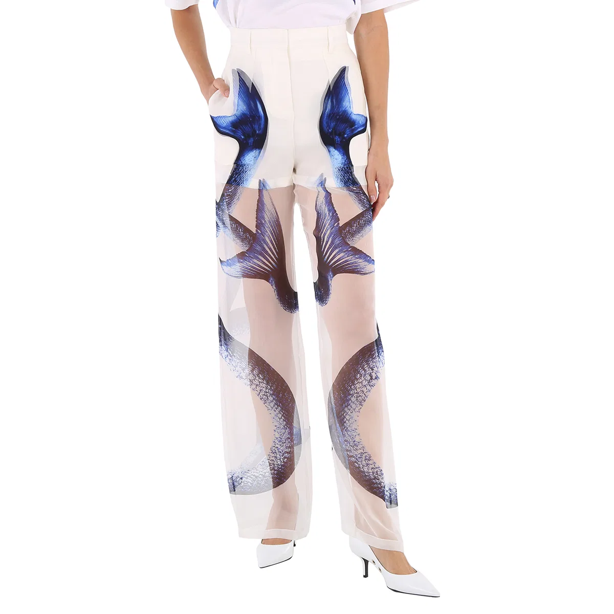 Брюки женские с принтом русалочий хвост Mermaid Tail Print Mulberry Silk Burberry, White Ip Pattern