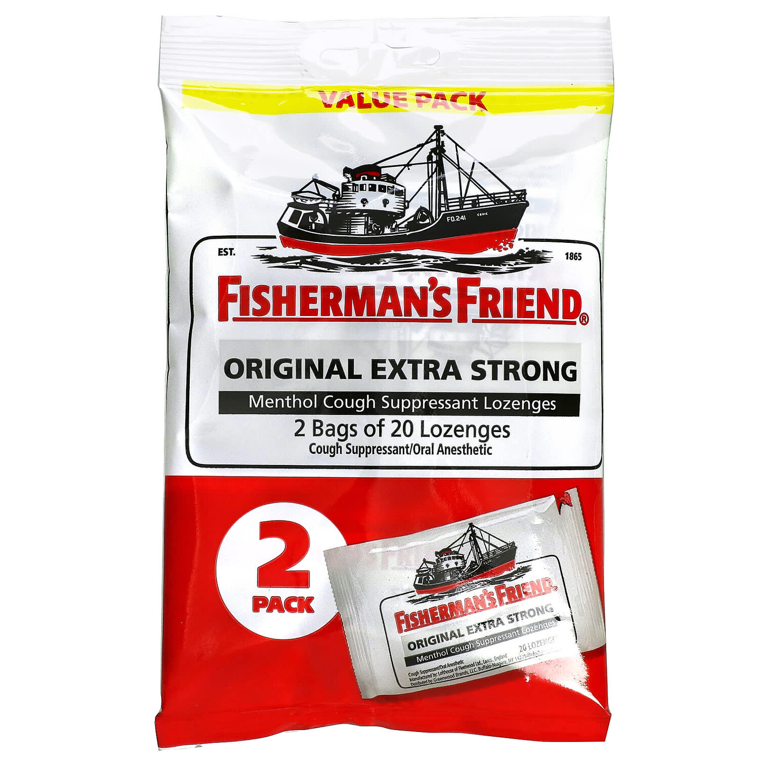 

Леденцы Fisherman's Friend с ментолом для подавления кашля, 40 леденцов